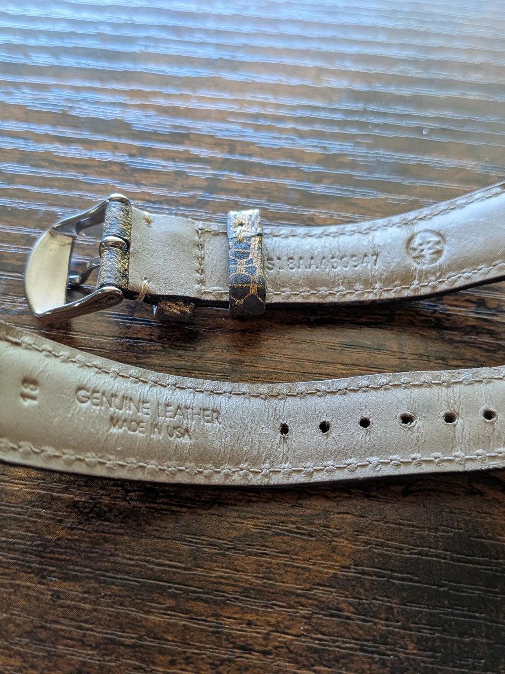 Michele Leather Watch Band In Black And Gold Lace Design